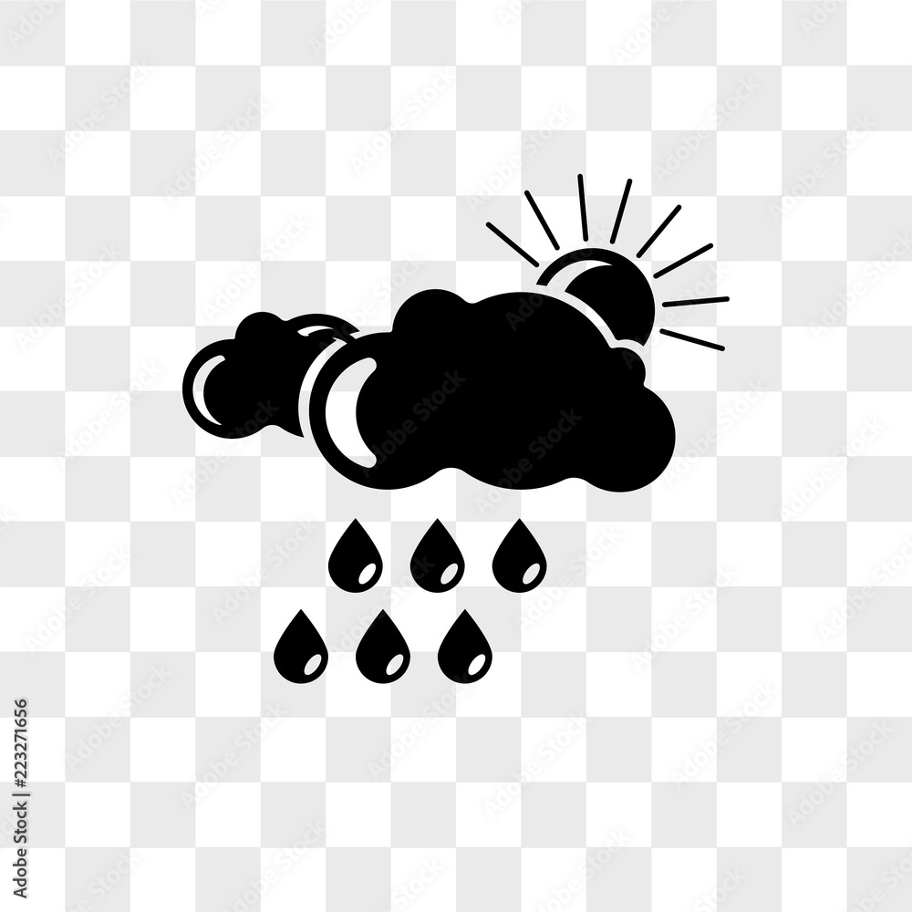 Sun cloud and rain vector icon isolated on transparent background, Sun ...