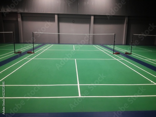 line on green badminton court © ttanothai