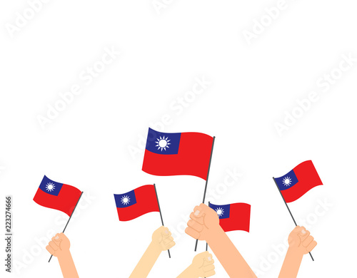 Photography Vector illustration hands holding Taiwan flags on white background