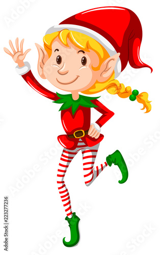 A christmas girl elf on white background