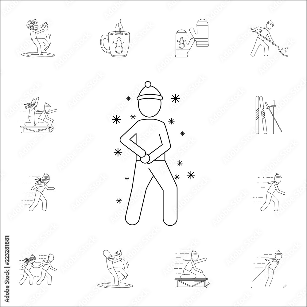 Fototapeta premium a man makes a snowball icon. Winter icons universal set for web and mobile