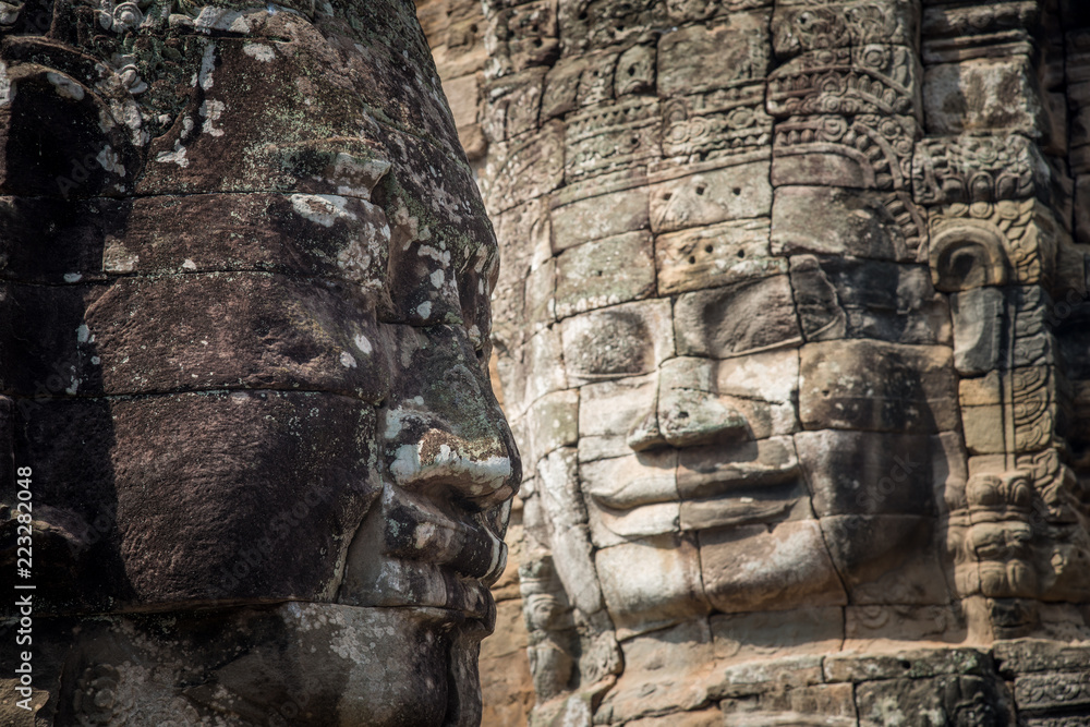 The mystery face towers in Bayon temple, temple of King Jayavarman VII. The faces were believed to represent Brahma, the Hindu God of creation but some believe that it is the King himself.