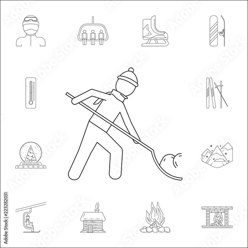 a man is cleaning the snow with a shovel icon. Winter icons universal set for web and mobile