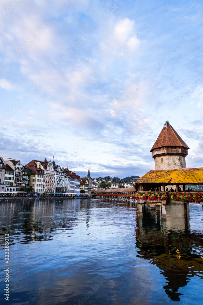 Historic city center of Lucerne with famous Chapel Bridge in Switzerland. Historic city center of Lucerne with famous Chapel Bridge in Switzerland.