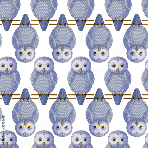 Seamless vector pattern with silver grey owls.
