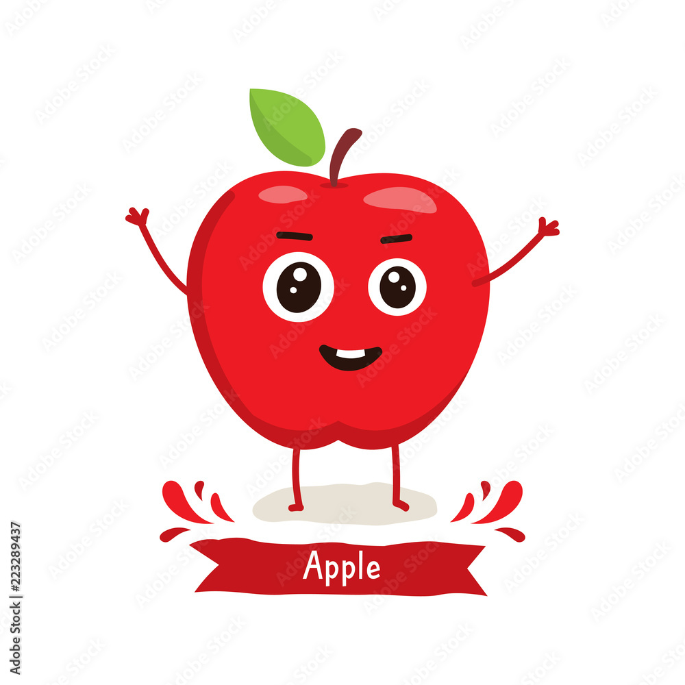 Cute Apple character, Apple cartoon vector illustration. Cute fruit vector  character isolated on white background Stock Vector | Adobe Stock