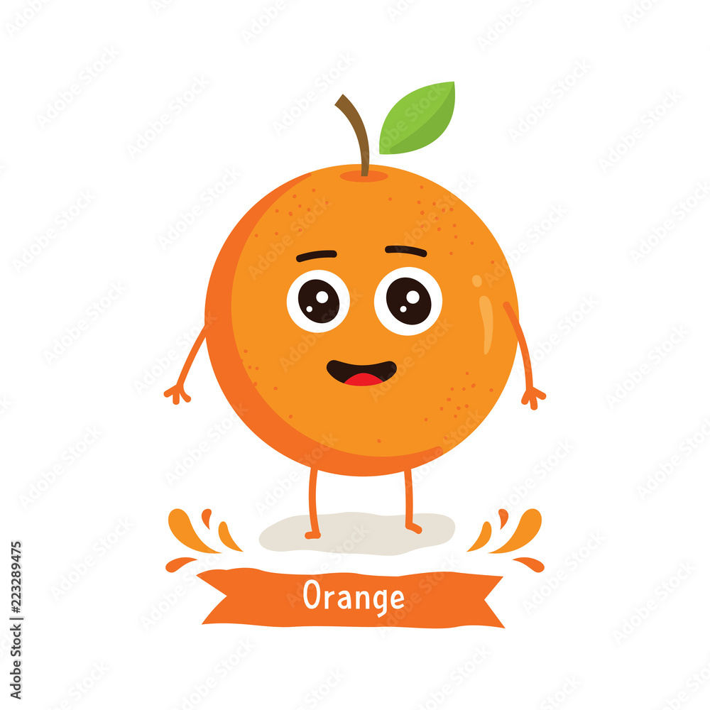 Cute Orange character, Orange cartoon vector illustration. Cute fruit