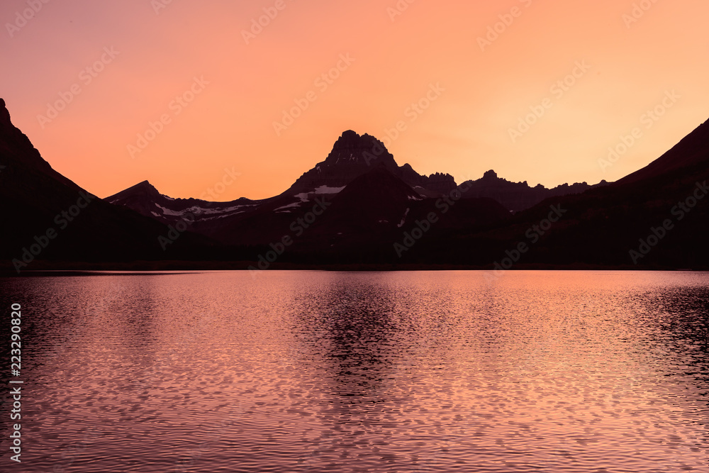Sunset over Swiftcurrent Lake, Glacier National Park, Montana