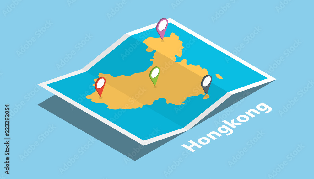 explore hongkong maps with isometric style and pin location tag on top