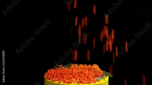 yellow lemon cake on a stand on a dark background