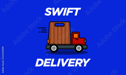 Swift Delivery Sticker with Truck and Bag Vector Illustration