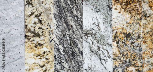 close up on granite sample in store as background