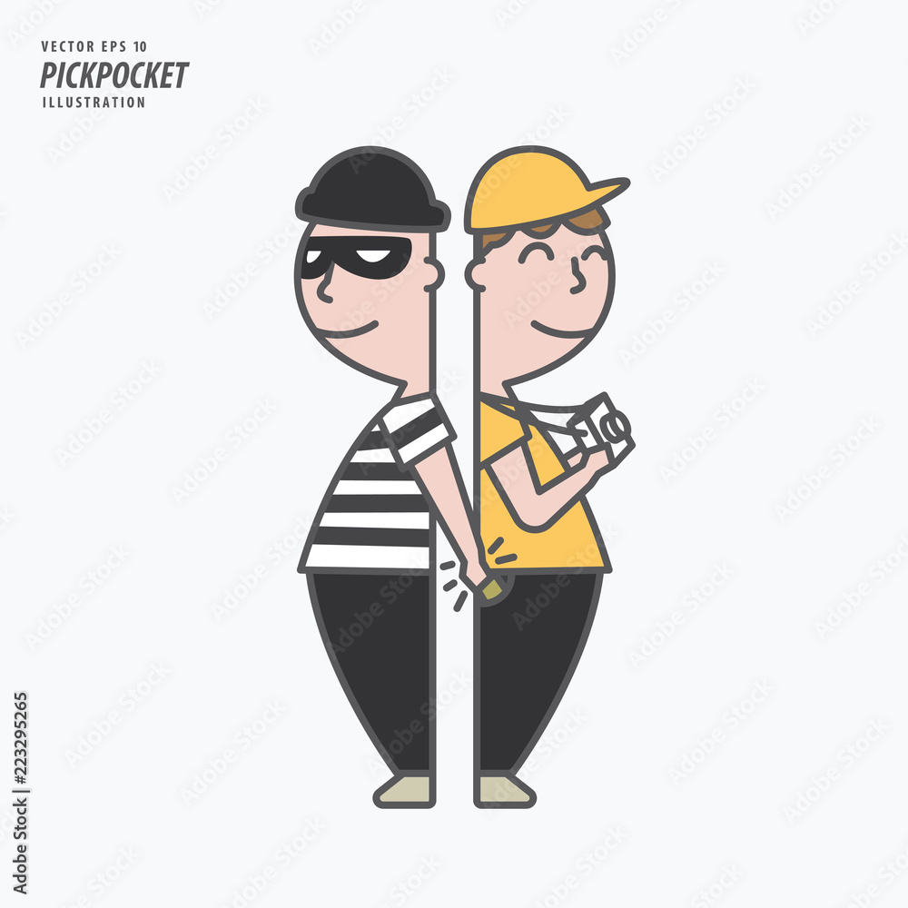 Pickpocket stolen the money from a man's pocket illustration vector. Criminal concept.