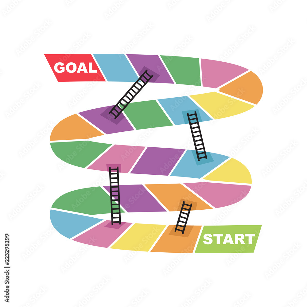 Start and Goal Target Destination with Ladder Shortcut Snake Board Game