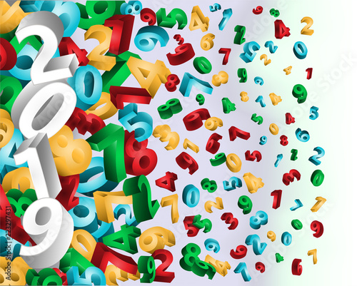 Happy 2019 New Year 3D wallpaper, vector illustration