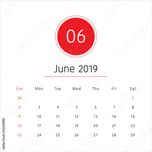 June 2019 desk calendar vector illustration