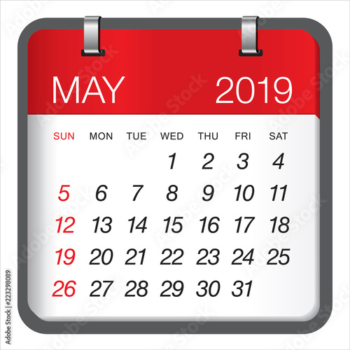 May 2019 monthly calendar vector illustration