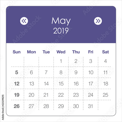 May 2019 monthly calendar vector illustration