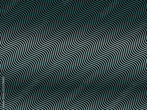 Dark background with wavy inclined lines Gradient, neon green-blue lines. Abstract geometric background