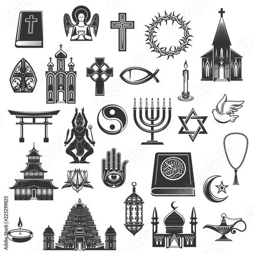 World religions vector symbols and signs