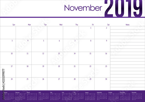 November 2019 desk calendar vector illustration