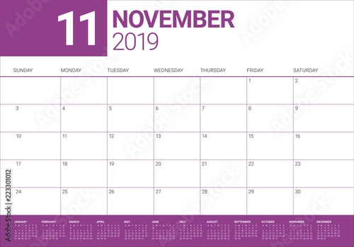 November 2019 desk calendar vector illustration