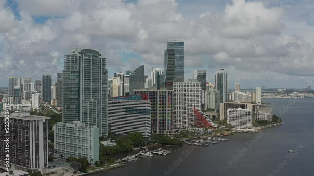 Aerial heading towards downtown Miami while increasing in altitude Aerial heading towards downtown Miami while increasing in altitude