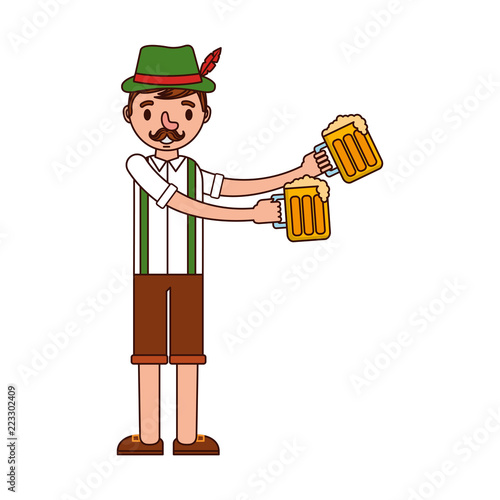 german man with typical costume and beers