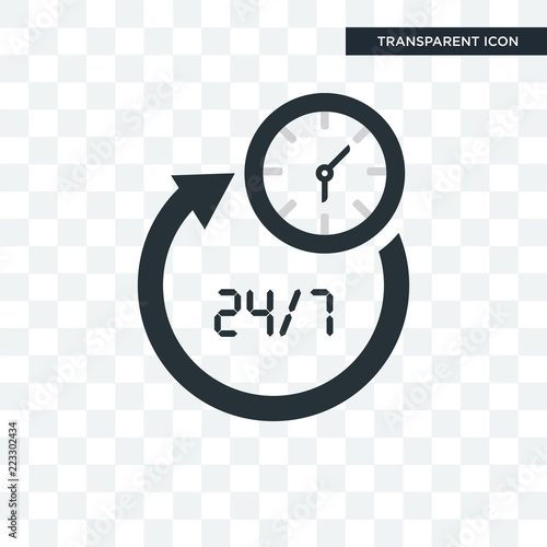 24/7 time vector icon isolated on transparent background, 24/7 time logo design