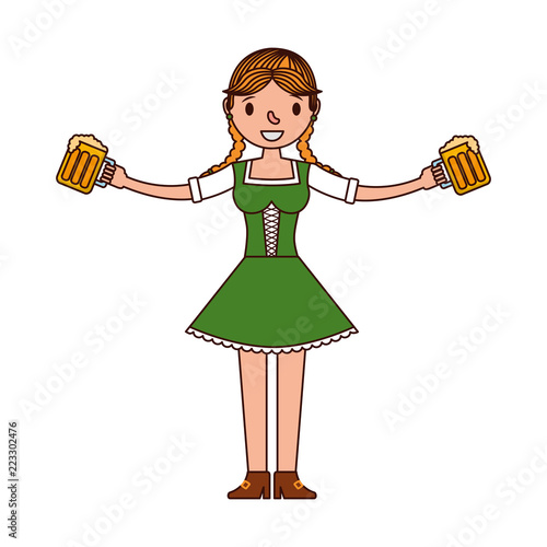german woman with beers jars