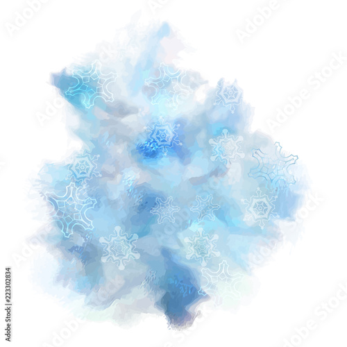 Winter blue watercolor background. Vector template. Christmas, frost. 