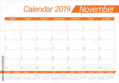 November 2019 desk calendar vector illustration