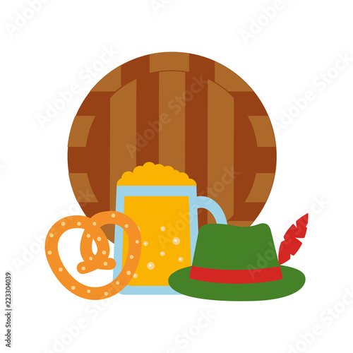 barrel wooden with beer jar and icons