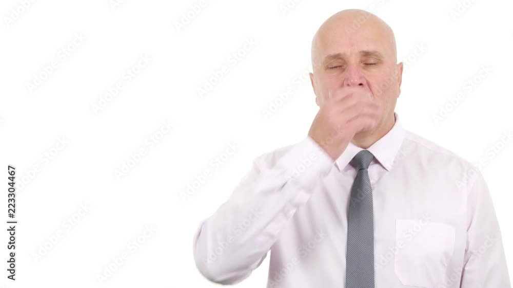 Bored Businessperson Stay in Front of Camera and Yawning Bored Businessperson Stay in Front of Camera and Yawning