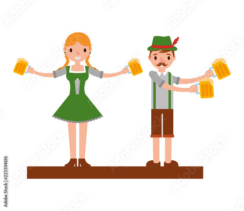 german couple with typical costume and beers