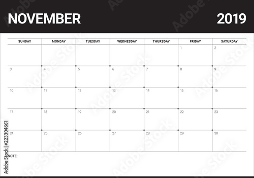 November 2019 desk calendar vector illustration