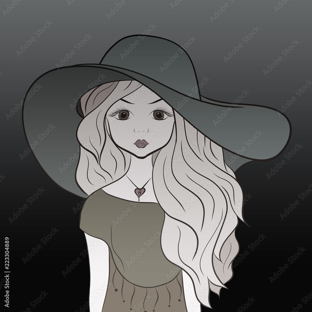 Pretty young girl in a hat with big eyes and magnificent hair Pretty young girl in a hat with big eyes and magnificent hair