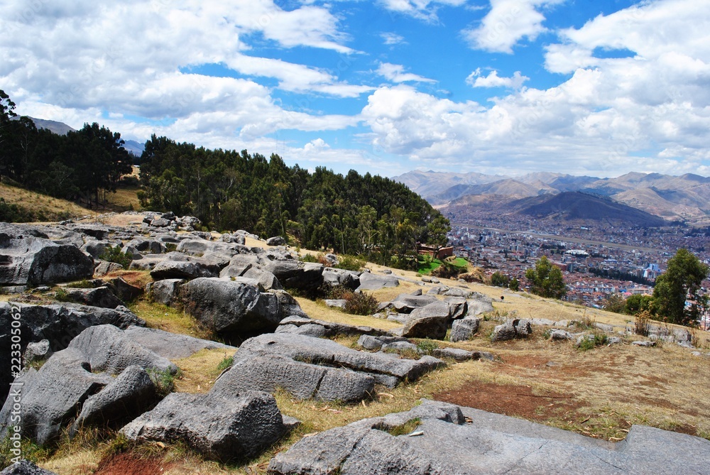 ruins in saqsaywaman with view of cusco