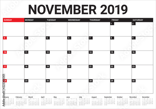 November 2019 desk calendar vector illustration