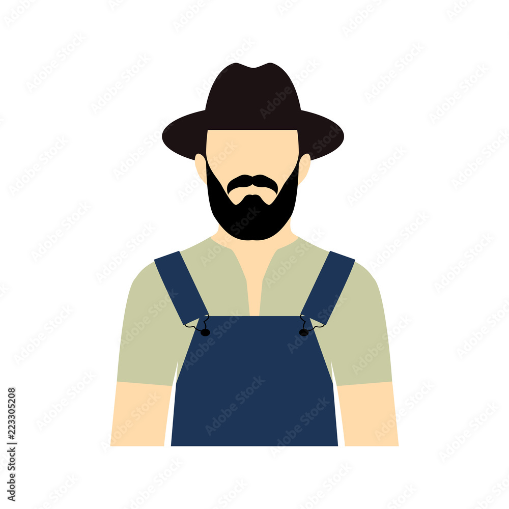 Vector flat icon of worker. Farmer vector icon. Farmer with bea Vector flat icon of worker. Farmer vector icon. Farmer with bea