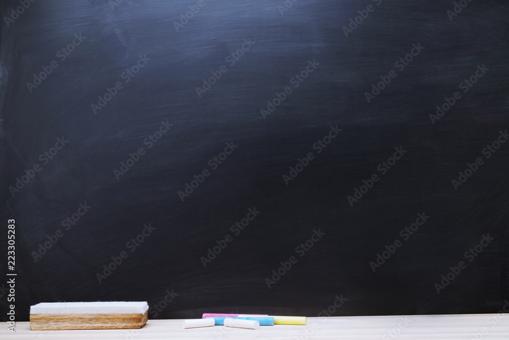 Color Chalk On Chalkboard Background Education Stock Photo