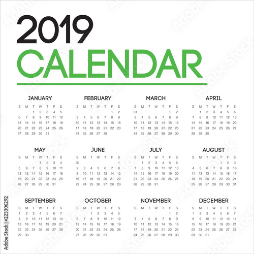 Year 2019 calendar vector design template