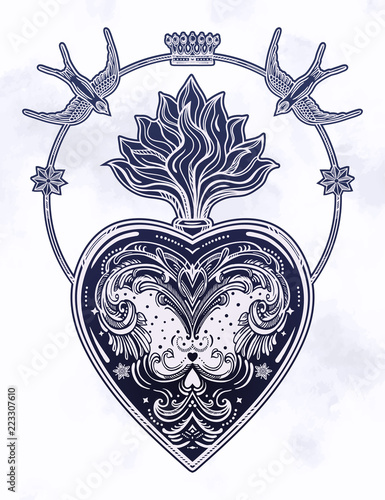 Ornate decorative heart with flame