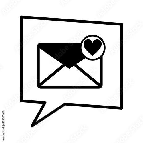 speech bubble with envelope mail and heart
