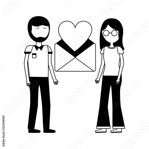 couple with envelope mail and heart isolated icon