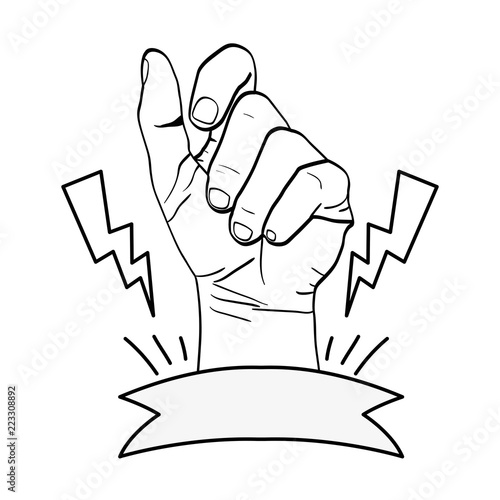 line person hand oppose with rays and ribbon