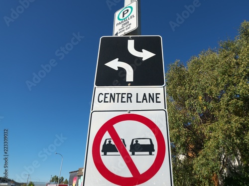 Whitehorse,Canada-September 10, 2018:Center Lane sign