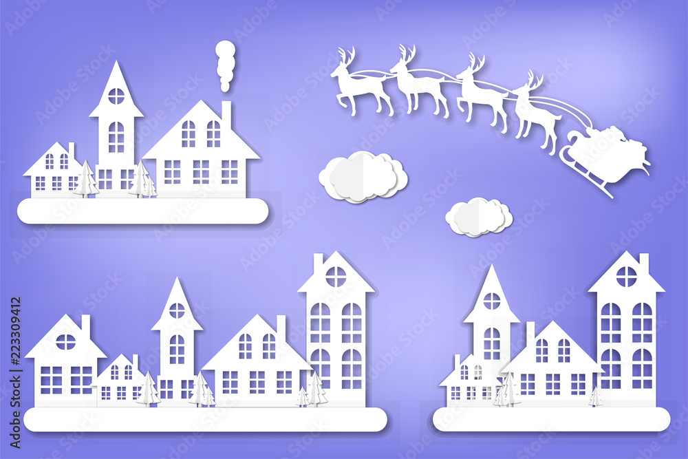 Paper city. Winter. New Year's and Christmas. Origami. Tender. Cloud. Origami. For printing on a postcard. For your design. Paper city. Winter. New Year's and Christmas. Origami. Tender. Cloud. Origami. For printing on a postcard. For your design.