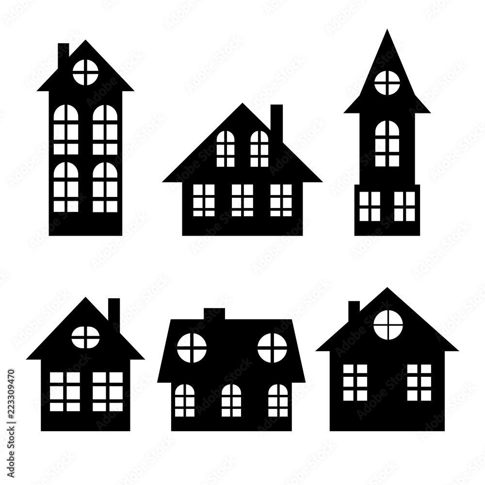 Houses. Silhouette. City. For your design. Simple flat style.