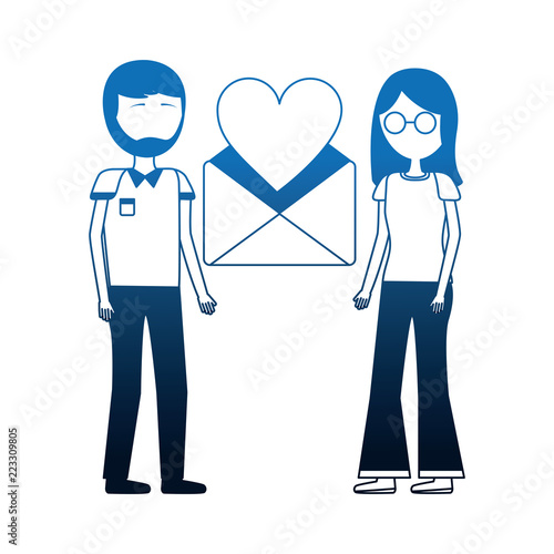 couple with envelope mail and heart isolated icon